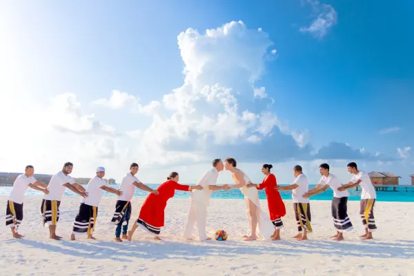 Guests arriving to a wedding in the city